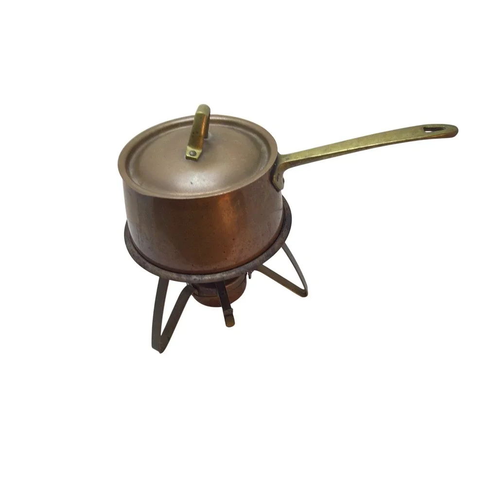 Vintage Paul Revere Copper Fondue Set Brass Stand USA Limited Edition MCM